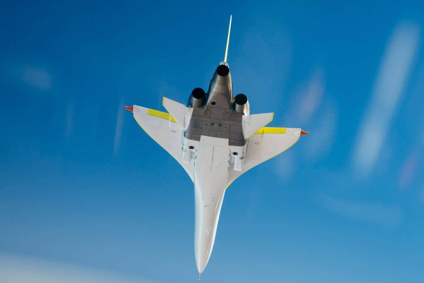 XB-1 in transonic flight with riblet package test patches installed, Boom Supersonic