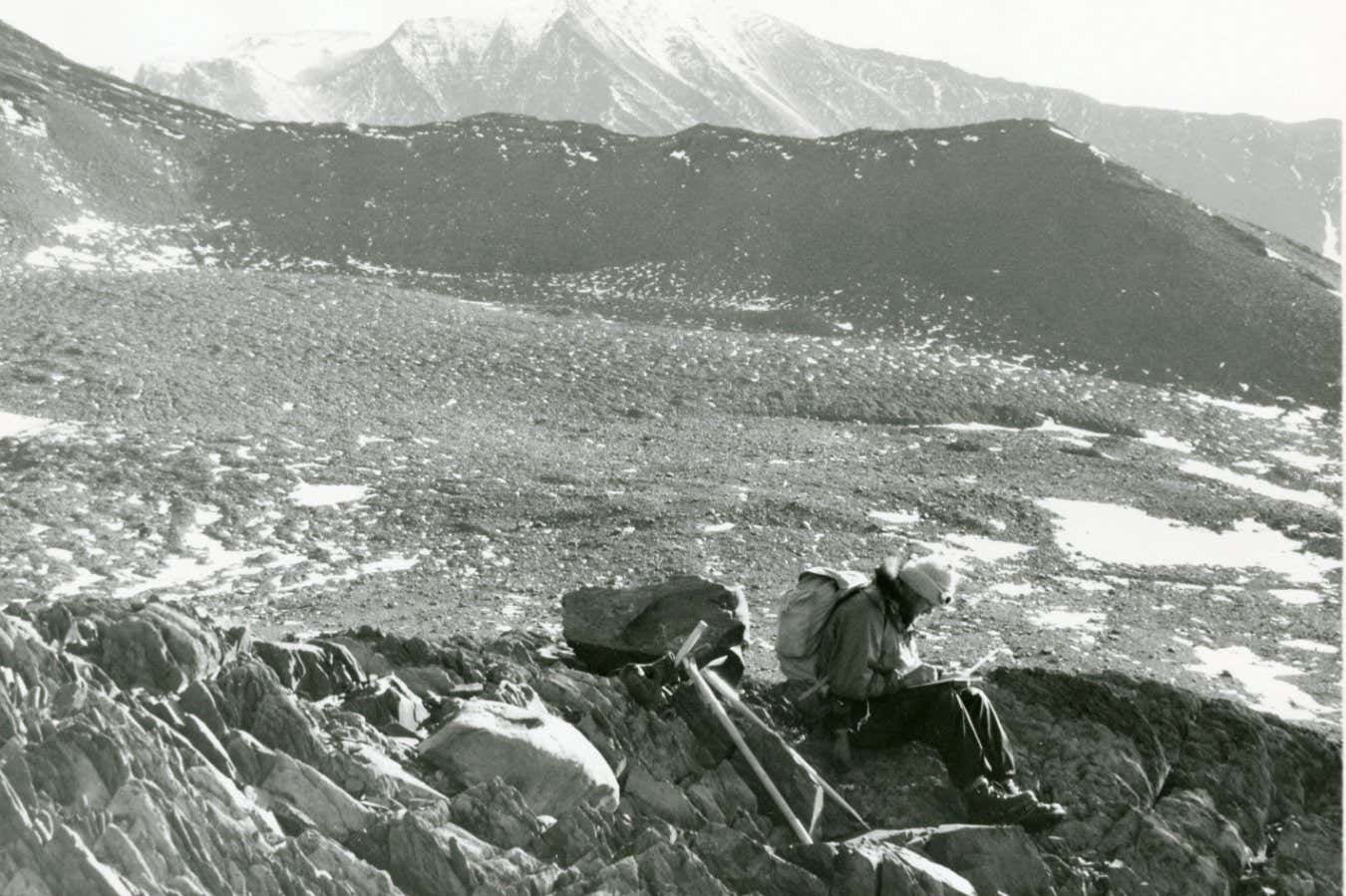 Collecting rock samples in Antarctica