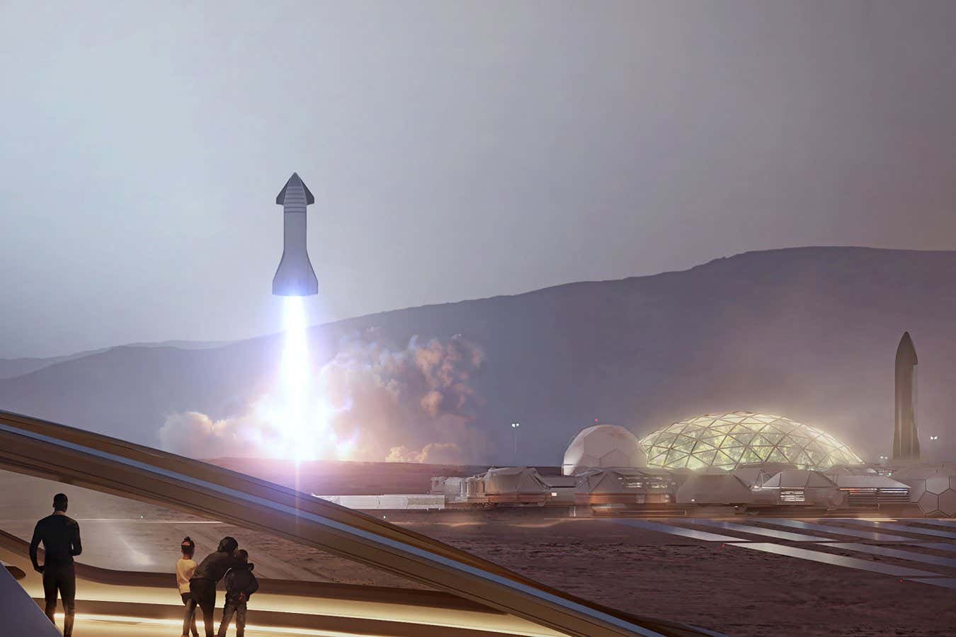 An artist?s impression of the Martian settlement SpaceX has envisioned. Image: SpaceX https://www.spacex.com/humanspaceflight/mars/