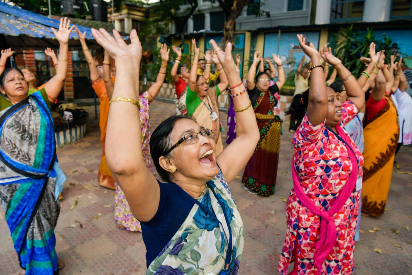 People letting off steam at a laughter yoga session in Kolkata, India